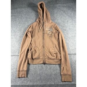 Abercrombie Fitch Womens Zip Up Hoodie Tan Floral Graphic NY Size M